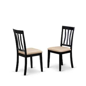 Black Linen Fabric Upholstered Wood Chairs With Cushion, (Set of 2)