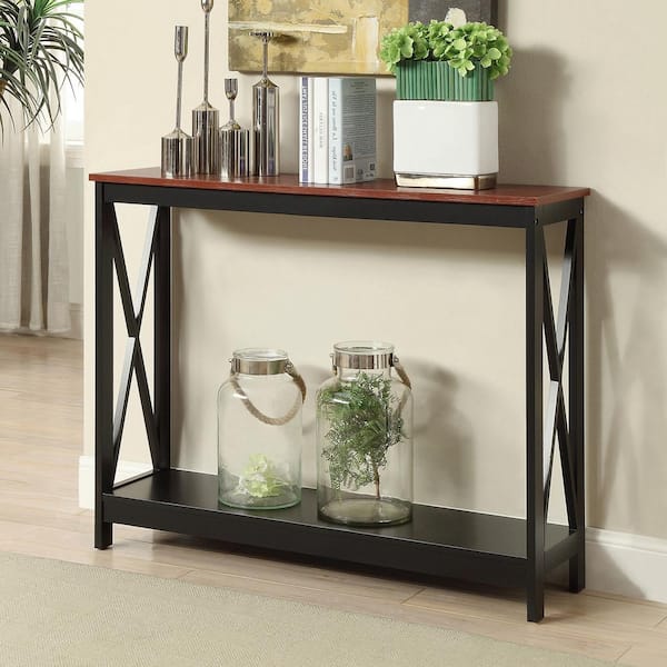 Convenience Concepts Oxford 40 in. Cherry/Black Standard Rectangle Composite Console Table with Shelves