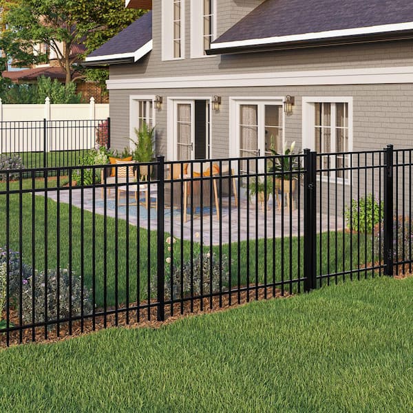 Mitchell 3- Rail Flat Top 5 H x 4 ft. W Black Aluminum Pre-Assembled Fence Gate