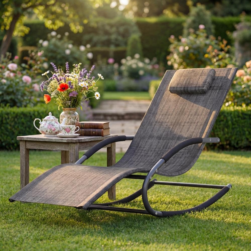 Heavy-Duty Steel Gray Adjustable Patio Chaise Recliner Outdoor Lounge Chair with Breathable Mesh,Removable Pillow price history on PriceWatchPro