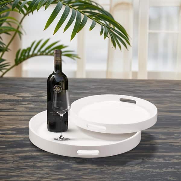 Marley Forrest White Lacquer Round Wood Decorative Tray Set 83027