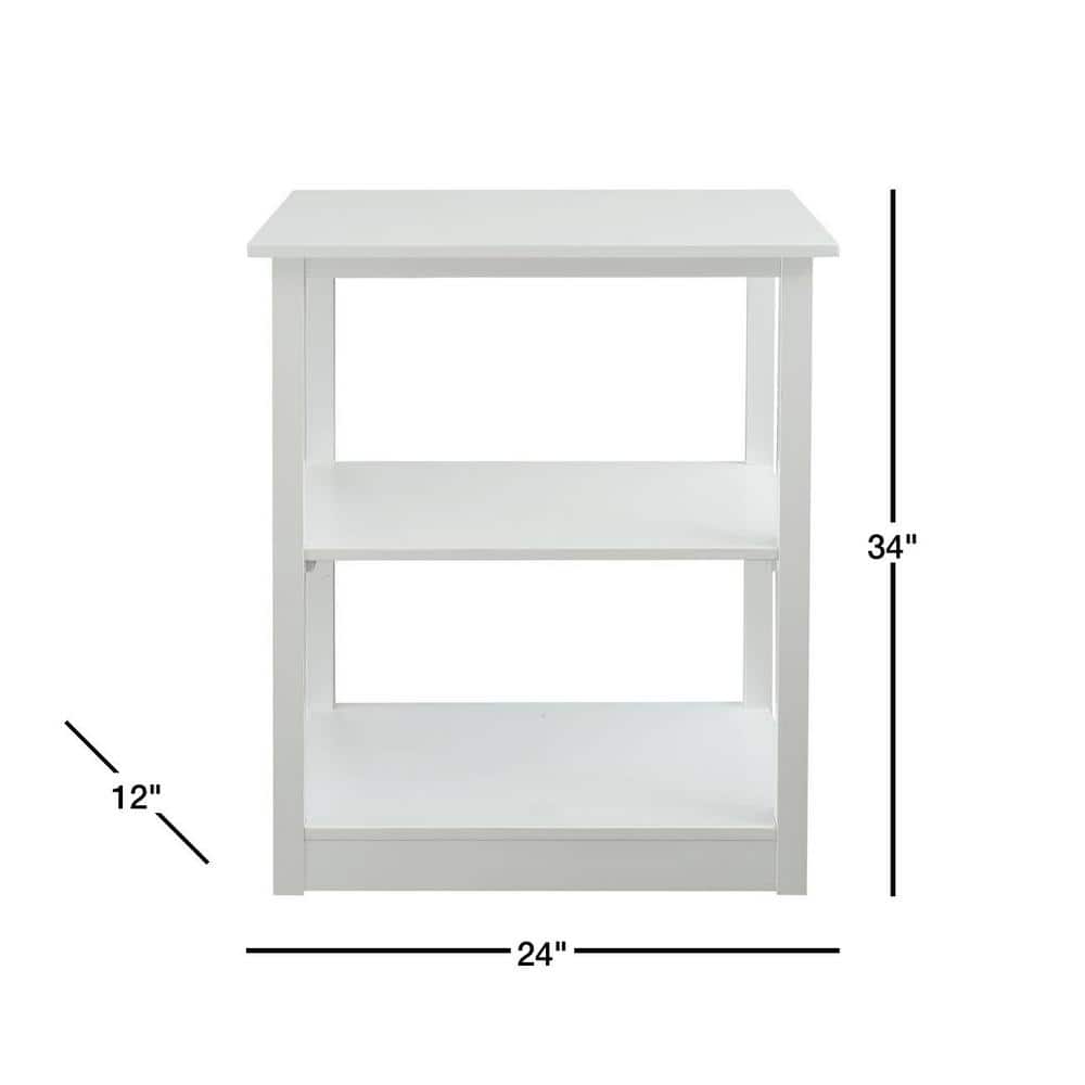 Adams White Solid Pine 3-Shelf Bookcase with Concealed Drawer