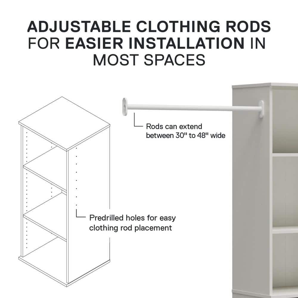 Adjustable White Steel Closet Rod, 30-48 Inch