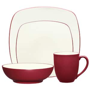 Colorwave Raspberry 4-Piece (Cherry) Stoneware Square Place Setting, Service for 1