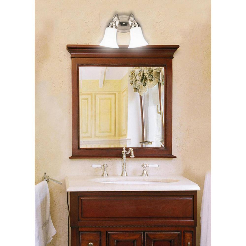 Brushed Nickel 2-Light Wall Sconce with White Opal Glass