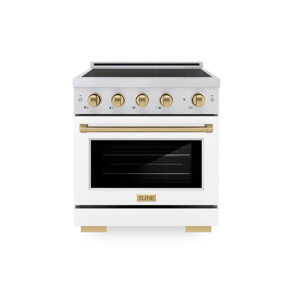ZLINE Kitchen and Bath Autograph 30 in. 4.2 cu. ft. Induction Range with 4 Element Cooktop in Satin Stainless with White and Champagne Accents