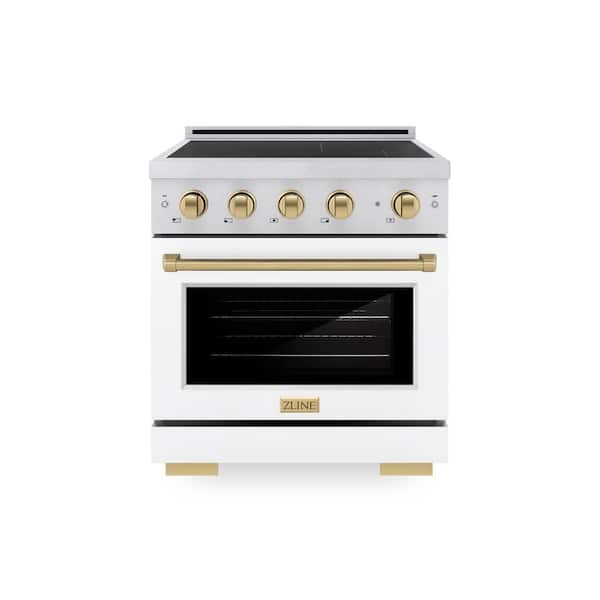 Autograph 30 in. 4.2 cu. ft. Induction Range with 4 Element Cooktop in Satin Stainless with White and Champagne Accents