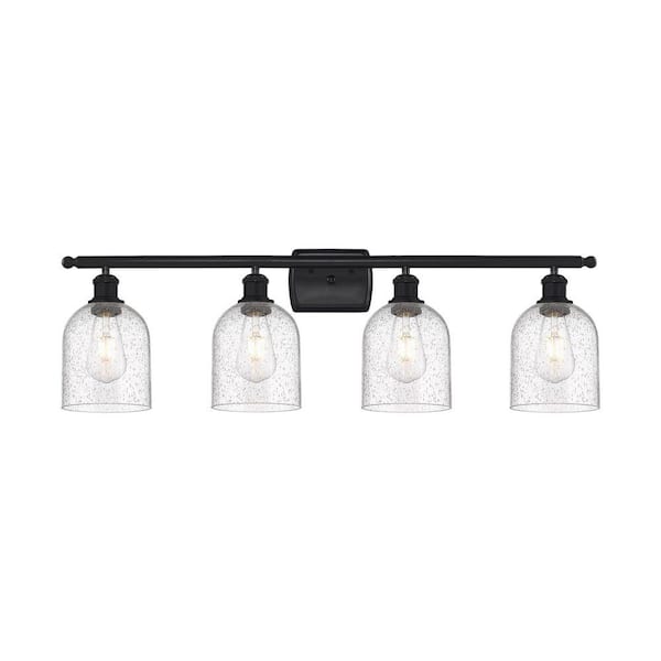 Bella 35.5 in. 4-Light Matte Black Vanity Light with Glass Shade
