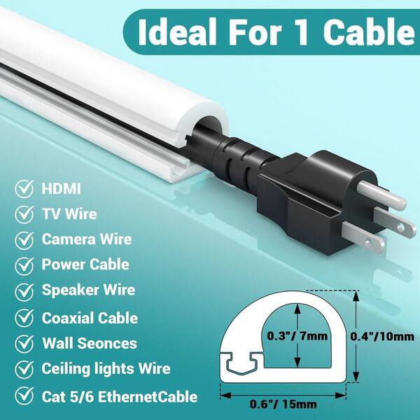 157 in. White Self-Adhesive Flexible TV Wire Concealer, Cuttable and Paintable Cable Hider for HDMI and Coaxial Cords