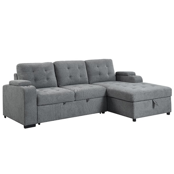 Acme Furniture Kabira 62 in. W 2-piece Fabric L Shaped Sectional Sofa in Gray