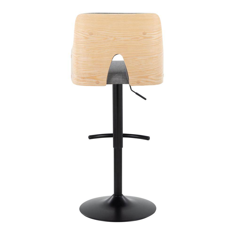 Stella Adjustable Swivel Barstools with Gray Fabric and Wood Back