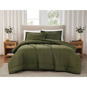 2-Piece Olive Green Solid Cotton Percale Twin/Twin XL Comforter Set