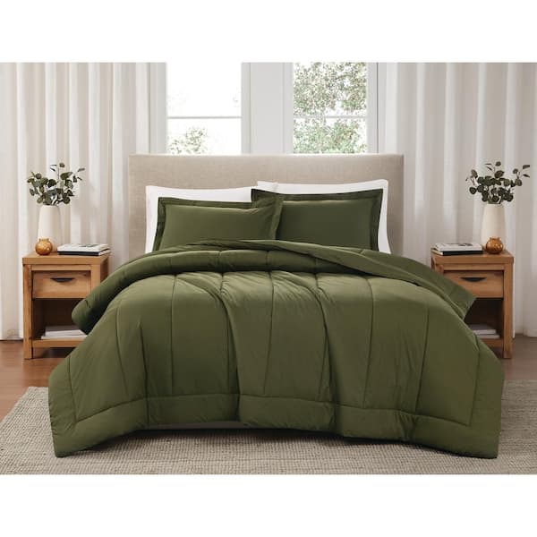 Brooklyn Loom 2-Piece Olive Green Solid Cotton Percale Twin/Twin XL ...