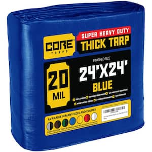 24 ft. x 24 ft. Blue Polyethylene Heavy Duty 20 Mil Tarp, Waterproof, UV Resistant, Rip and Tear Proof