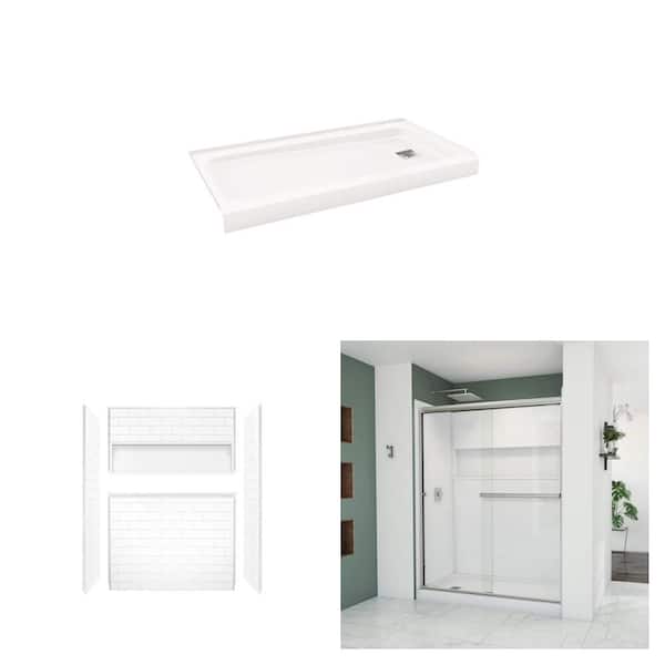 Aloha 60 in. x 32 in. Shower Pan, NexTile 60 in. x 32 in. x 74 in. Wall Kit & 56-60 in. Sliding Door Combo