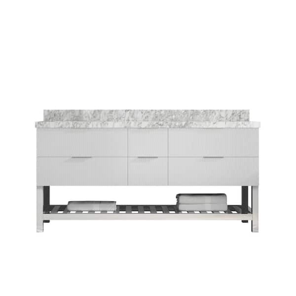 Willow Collections Catalina 72 in. Double Sink Freestanding Fine Grain Bath Vanity with Carrara Marble Top