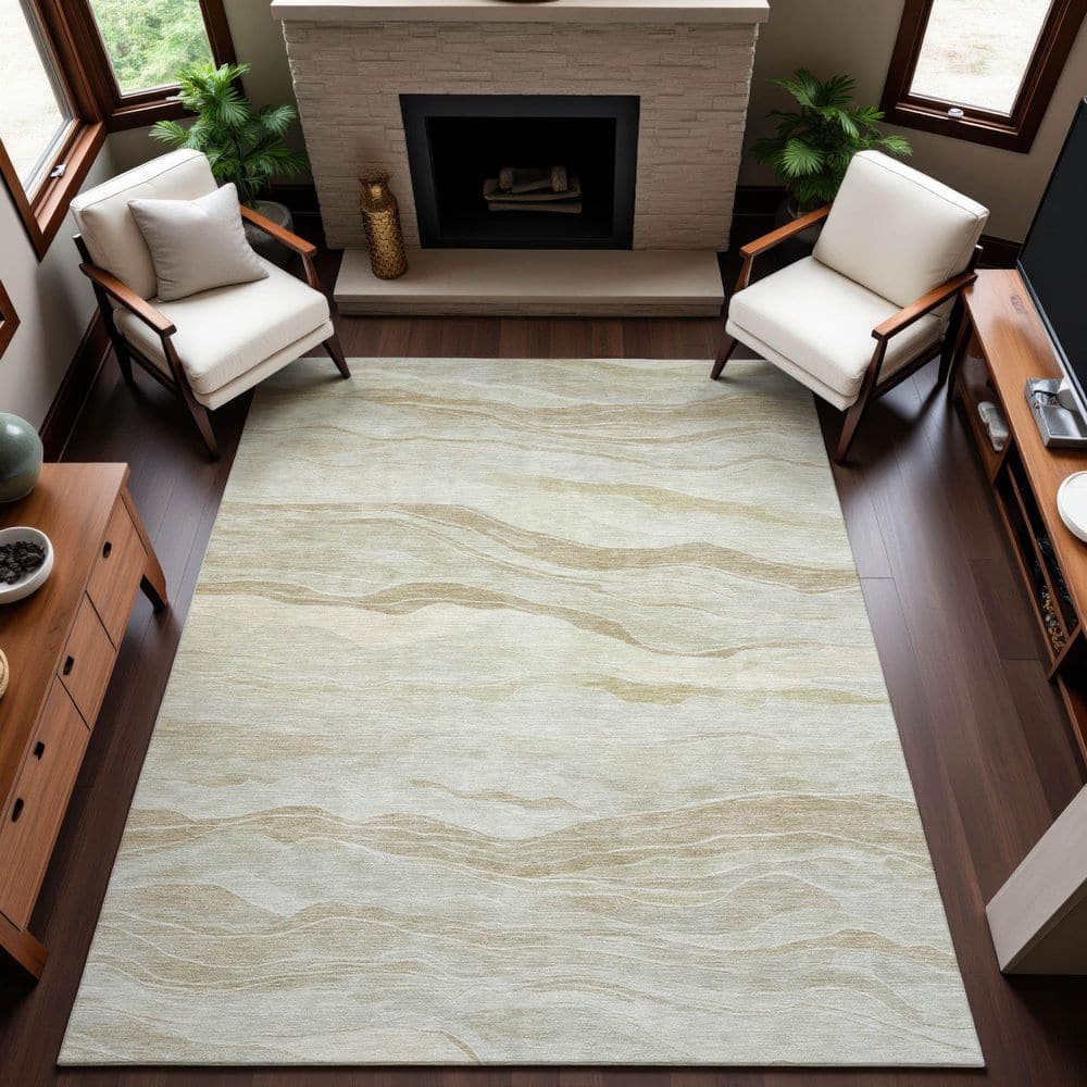 Mayfield Premium Machine Washable Abstract AMF1246 Beige 3 ft. x 5 ft. Area Rug price history on PriceWatchPro