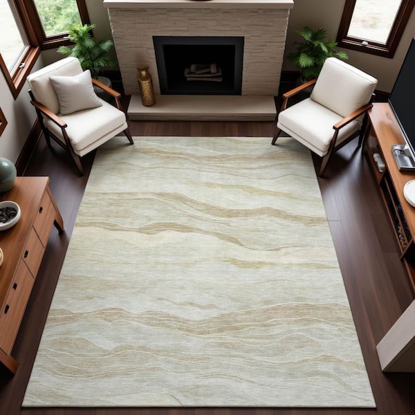 Mayfield Premium Machine Washable Abstract AMF1246 Beige 8 ft. x 10 ft. Area Rug