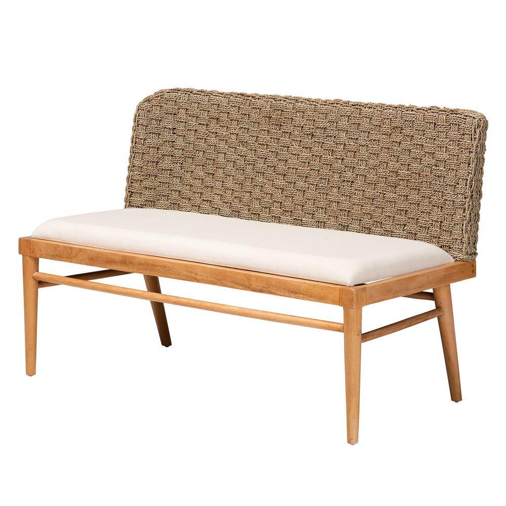 Denver Natural Seagrass and Acacia Wood Dining Nook Banquette Set