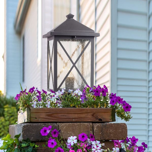 Wythe 1-Light Black Outdoor Lamp Post Light Fixture with Seeded Glass