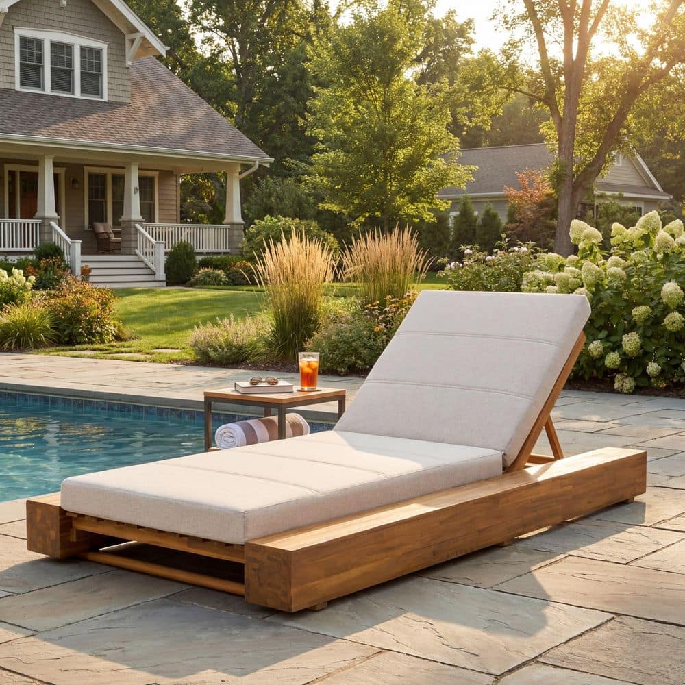 Coco Teak Solid Wood Outdoor Chaise Lounge with Beige Cushions price history on PriceWatchPro