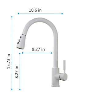 Single Handle Pull Down Sprayer Kitchen Faucet with Pause Button in White