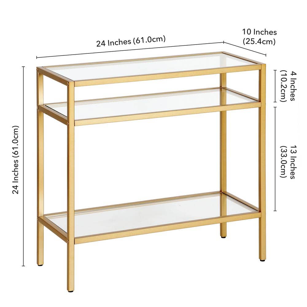 Sivil 24" Gold Glass and Metal Rectangular Side Table
