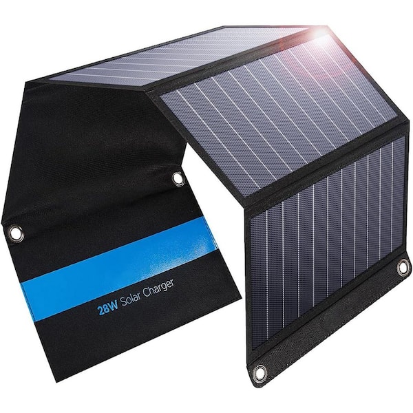 Lukyamzn 28-Watt Foldable Solar Charger with 3 USB Ports for Camping High-Efficiency Monocrystalline Solar Panel IP44 Waterproof