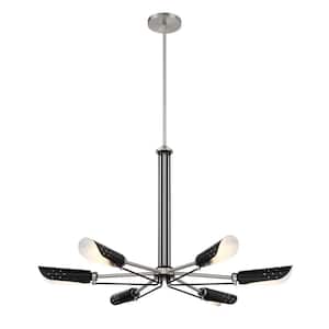 Turbine 6-Light Brushed Nickel and Black Chandelier with Steel Shades