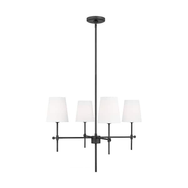 Generation Lighting Baker 4-Light Midnight Black Hanging Chandelier With White Linen Fabric Shades