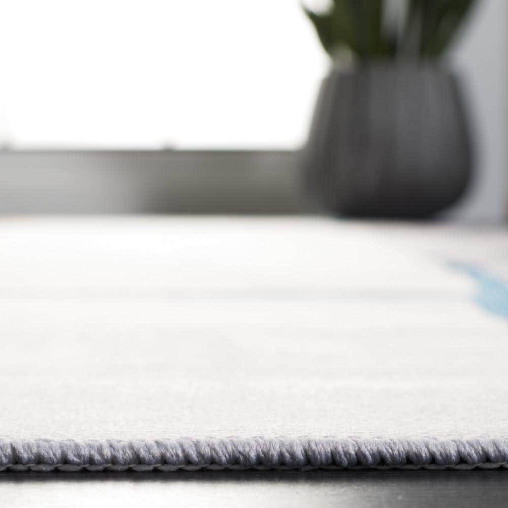 Gray and Blue Abstract Synthetic Washable Area Rug