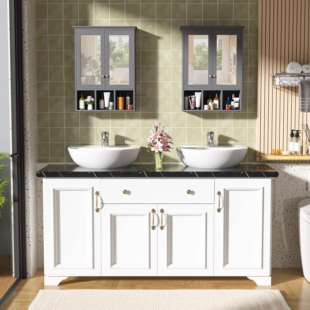 Gray MDF Oversized Bathroom Medicine Cabinet with Mirrors and Adjustable Shelves