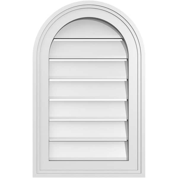 Ekena Millwork 14" x 22" Round Top Surface Mount PVC Gable Vent: Functional with Brickmould Frame