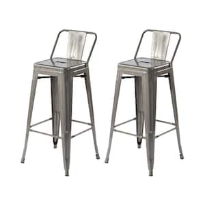 VUSTU 29 in. Kitchen Counter Height Silver Metal Bar Stools with square Seats and Removable Backrest, Set of 2