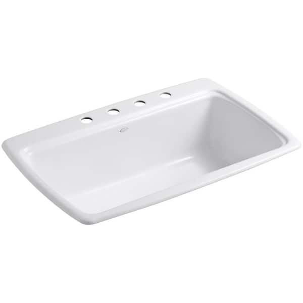 Cape Dory White Cast Iron 33 in. 4-Hole Single Bowl Drop-In Kitchen Sink
