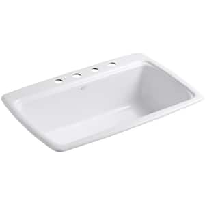 Cape Dory Drop-In Cast Iron 33 in. 4-Hole Single Bowl Kitchen Sink in White