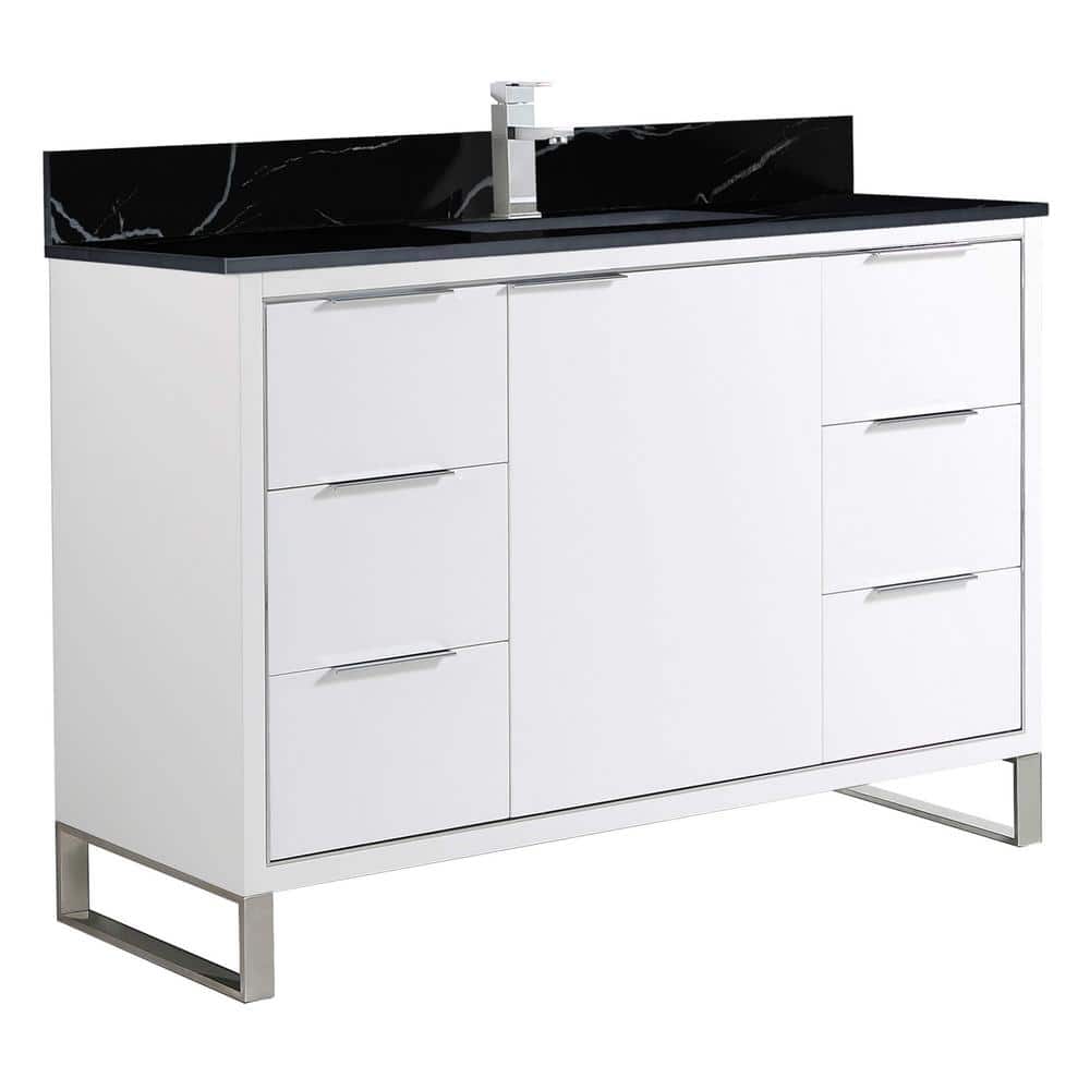 Opulence 48 in. W x 18 in. D x 33.5 in. H Single Sink Bath Vanity in White Matte with Black Marble Top price history on PriceWatchPro