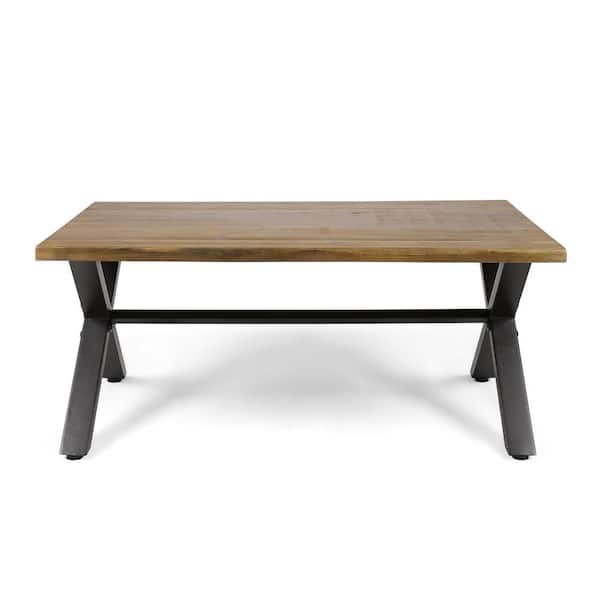Zeus & Ruta Teak Acacia Wood Black Rustic Metal Outdoor Coffee Table