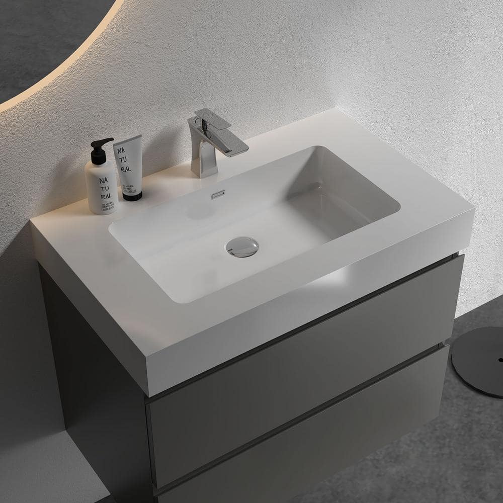 Alice 30" Gray MDF Floating Vanity with Solid Surface Sink