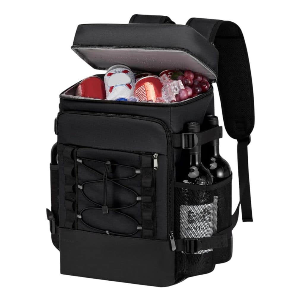 28L Black Insulated Cooler Backpack with 2 Leak Proof Compartments for Picnic, Camping, Beach