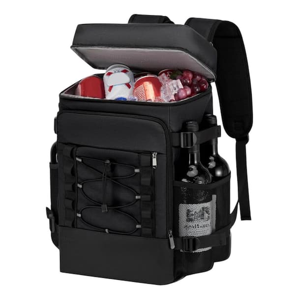 .N/A 28L Black Insulated Cooler Backpack with 2 Leak Proof Compartments for Picnic, Camping, Beach
