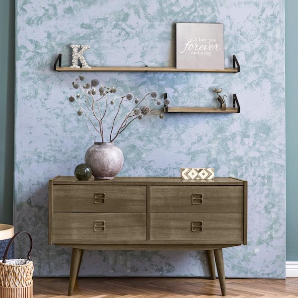inPlace 24 in. W x 5 in. D x 6 in. H Real Wood Rustic Farmhouse Natural Driftwood Finish Decorative Wall Shelf Ledge