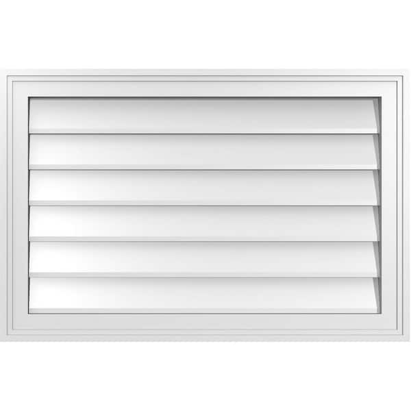 Ekena Millwork 30 in. x 20 in. Vertical Surface Mount PVC Gable Vent: Decorative with Brickmould Frame