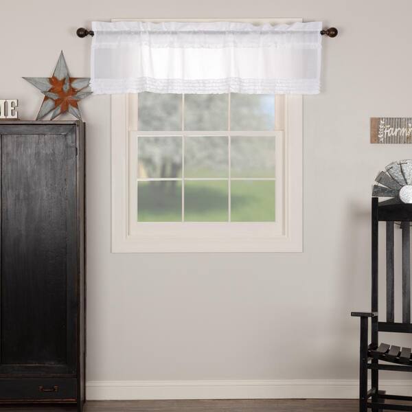 Sheer White Ruffled Country Farmhouse Chic Window Swag Set 36" Long x 72" Wide 