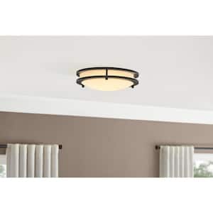Flaxmere 12 in. Bronze Dimmable Integrated LED Flush Mount Ceiling Light with Frosted White Glass Shade