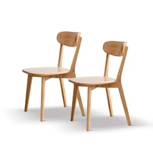 Natural Oak 100% Solid Wood Dining Chair Set of 2 with Curved Backrest
