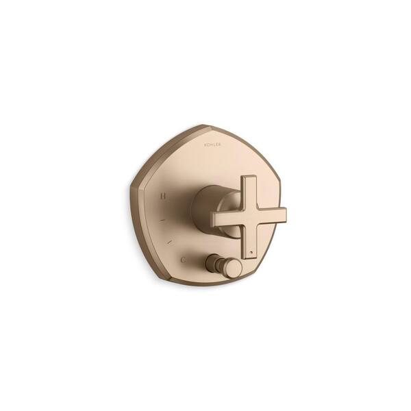 KOHLER Composed Rite-Temp Valve Trim With Push-Button Diverter And Cross Handle in Vibrant Brushed Bronze