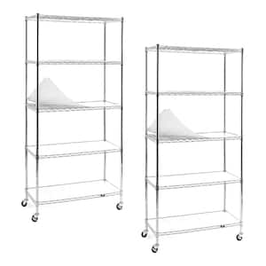Chrome 5-Tier Rolling Carbon Steel Wire Garage Storage Shelving Unit Casters (2-Pack) (30 in. W x 63 in. H x 14 in. D)