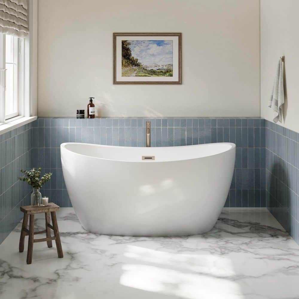 Dorrit 55 in. x 31 in. Soaking Bathtub with Center Drain in White with Brushed Nickel Trim price history on PriceWatchPro