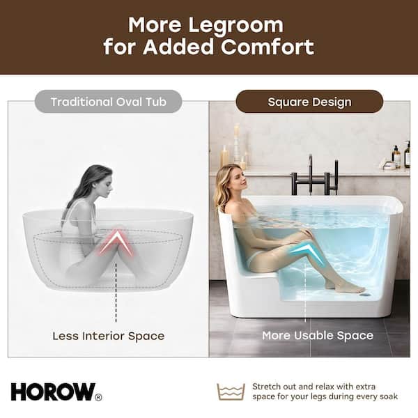 HOROW 47 in. x 26.8 in. Soaking Bathtub with Side Drain in White